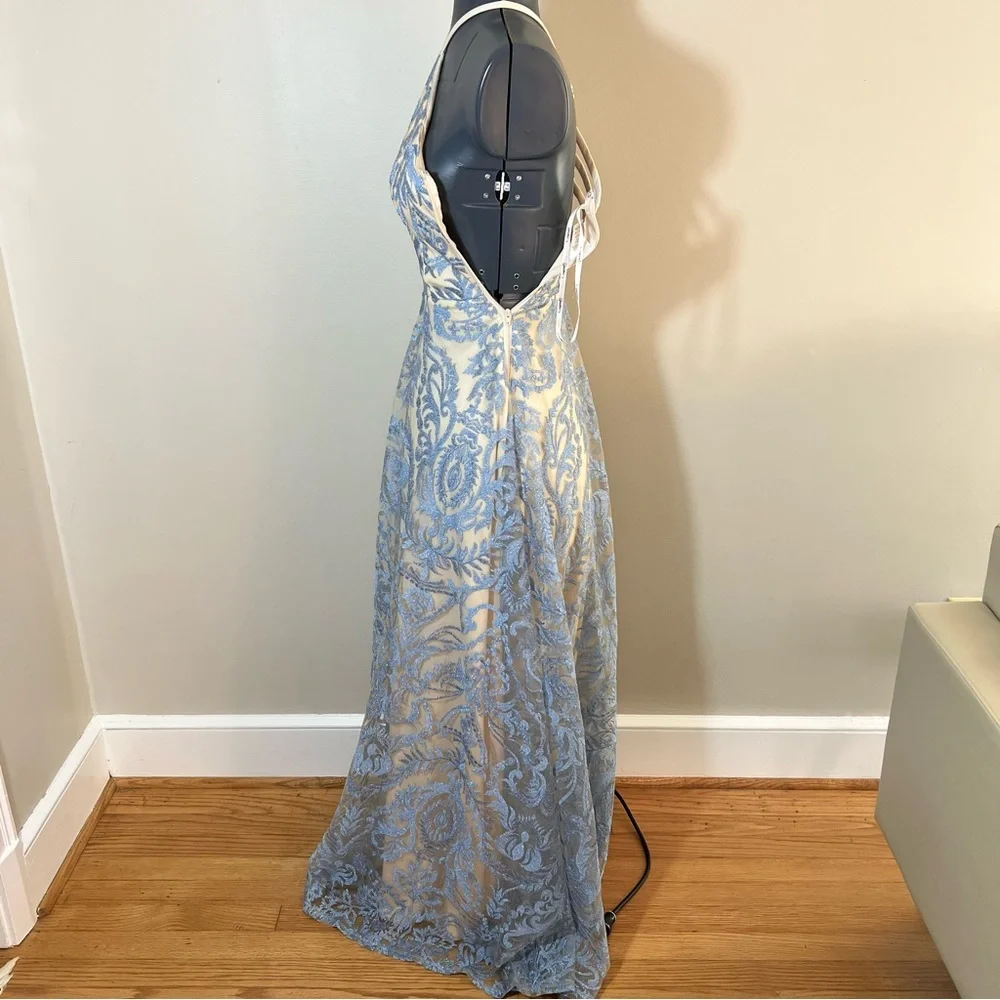 NWT Speechless Blue & Tan Halter Prom Dress Size 0 - Picture 8 of 13